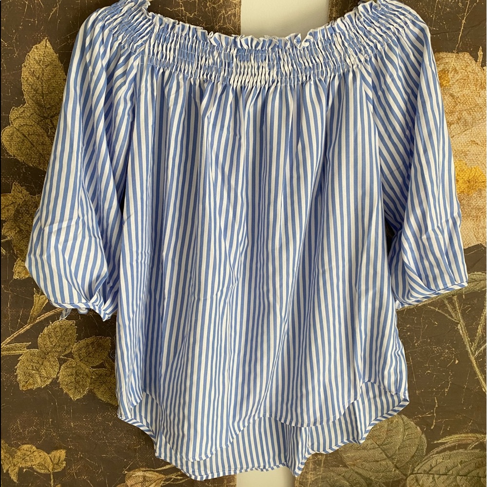 Off shoulder blue white stripe blouse/ tunic